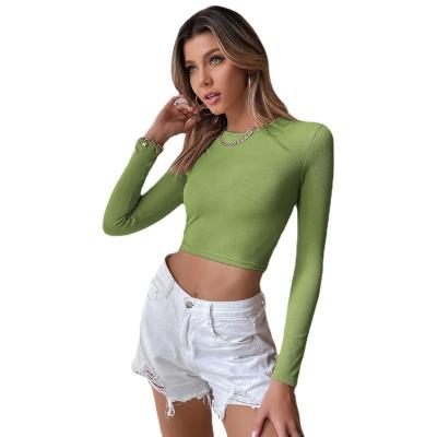 China Women's Breathable Sexy Crop Crewneck Long Sleeve Crop Top Tee Knit T-shirt Backless ODM for sale