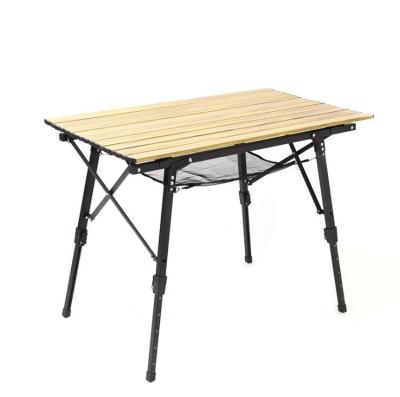 China Portable Table Set Wood Grain Folding Table Picnic Camping Solid Wood Outdoor Camping Lifting Table for sale