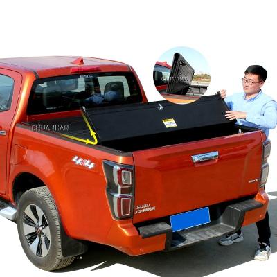 China Wholesale Aluminum Triple Folding Rear Somersault Pickup Truck Hard Tonneau Cover For Truck Bed Cover Border 5ft for sale