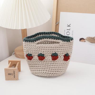 China Decorate Snacks With Pictures Factory Cartoon Strawberry Hand Knitted Handbag Instagram Wool Custom Diy Knitting Mini Bag Cute Bag for sale