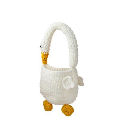 China Decorate K Street Pat Snacks Factory Custom Knit Bag For Kids Girls Handmade Cute White Swan Tote For Students Mini Trend Woolen Shoulder Bag for sale