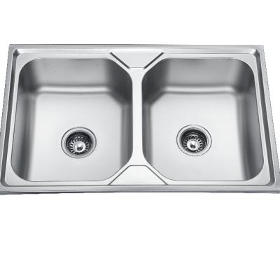 China Without Faucet Steel Kitchen Sink With Double Bowl 8050 for sale