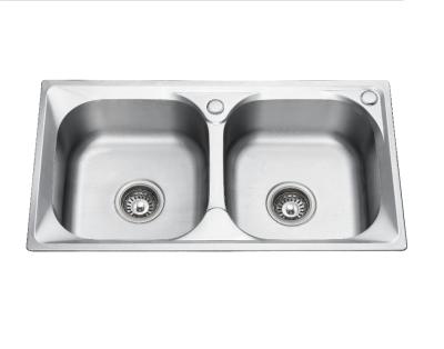 China Without Faucet Brushed Double Bowl Stainless Steel Sink 7540 for sale