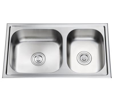 China Without Faucet Satin Double Bowl Stainless Steel Sink 7543 for sale