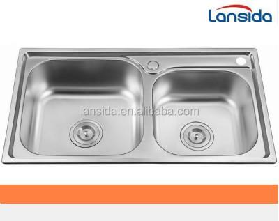 China Without Faucet Hot Sale One Piece Press Bowl Stainless Steel 7540 Double Sink for sale