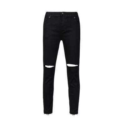 China Tomatopapa European and American original single men's slim striped jeans hole knee black casual pants viable for sale