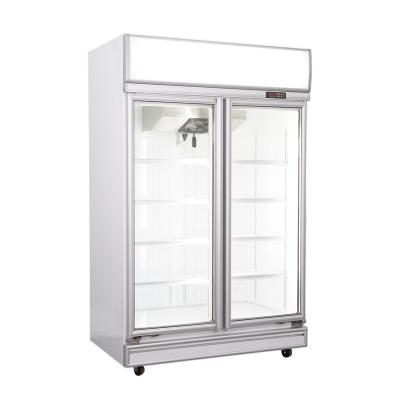 China Single-Temperature Redbowl Supermarket 1050L Upright 2 Door Glass Freezer for sale