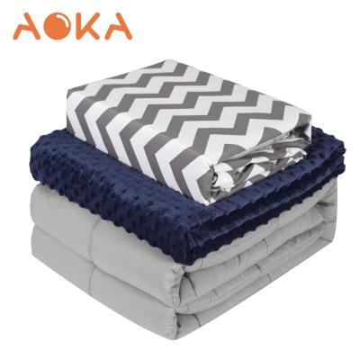 China PORTABLE Factory Supply Weighted 3 Piece Blanket Set with Minky Blanket and Cotton Blanket for sale