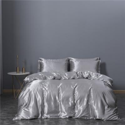 China Anti Dust Mites Satin Solid Color Skin-friendly Polyester Duvet Cover Silky Duvet Cover Set With 2 Pillow Cover for sale