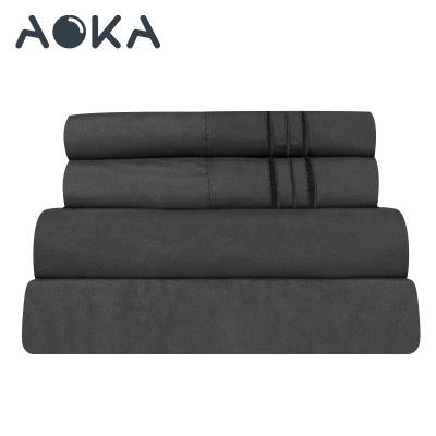 China AOKA AU Double Size Nondisposable Sheet Set Brushed Microfiber Bed Sheet Sets 1800tc Bedding Sheet Set for sale