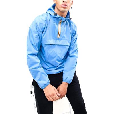 China High Quality Custom Made Men's Blue Sweater Coat Breathable Anorak Jacket Pullover With Hood for sale