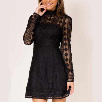 China New Fashion Anti-Static Long Sleeve Anti-Static Dresses Women To Lace Hollow Out Dresses for sale