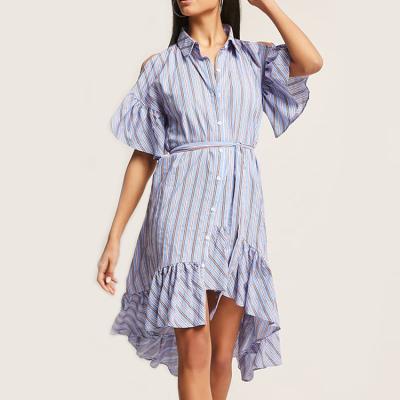 China Anti-Static Women's Stripe Short Loose Casual Clothing Blouse High Low Sleeve T-Shirt Dress for sale