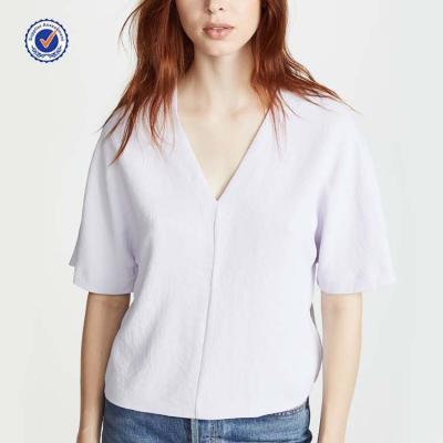 China Fashion Women's Anti-Pilling Tops Loose Sexy V-neck Backless Ladies Short Sleeve Tops for sale