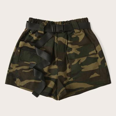 China Sustainable Durable OEM Camouflage Cargo Shorts Double Pocket Utility Shorts Belted Camouflage Shorts for sale