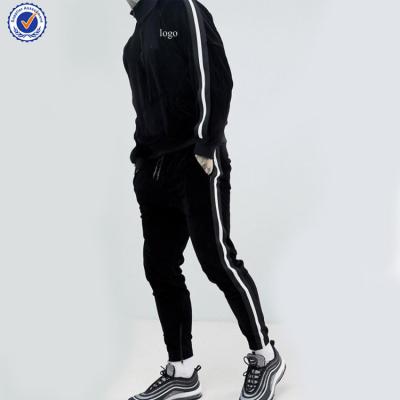 China OEM YL Logo Men's Velvet Skinny Fit Hot Selling Antibacterial Antibacterial Hot Selling Custom Tracksuit In Black With Side Stripe for sale