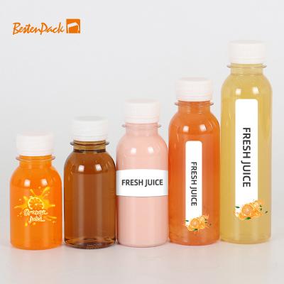 China Juice Drinks EU USA Warehouse Reusable Plastic Bottles Disposable Containers With Black Caps Food Grade PET Bottles for sale