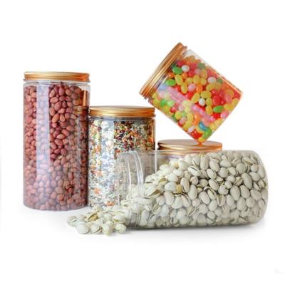 China Juice Bpa Free OEM Factory Moq Gold Lid Small Pet Food Storage Candy Butter Plastic Jars for sale