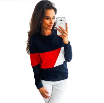 China Autumn Casual Round Neck Sweater Color Block Breathable Long Sleeve Top for sale