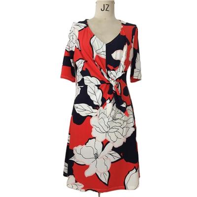 China Anti-pilling anti-pilling high quality goods using various ladies sleeveless bust v-neck twist tie front dress in all over floral printed for sale