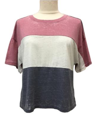 China Anti-Wrinkle Anti-Wrinkle Colorblock Details Short Scoop Neck Details Ladies Drop To Shoulder Straight Edge Top for sale