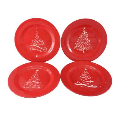 China PlasticX'Mas Dessert Dishes For Christmas Disposable Melamine Round Dish 8 Inch for sale