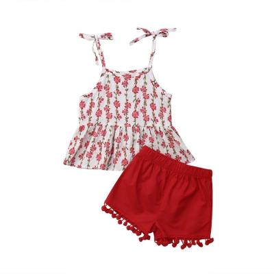 China Casual newcomers designed child to wear girl wholesale strap flower tops boutique baby clothes summer kids dress sets for girls 2020 for sale