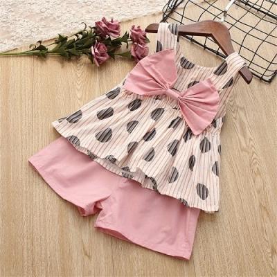 China Wholesale Baby Kids Casual Soft Clothing Boutique Shorts Set Bow Sleeveless Shirt Set Little Kids Summer Clothes Sets Girl for sale