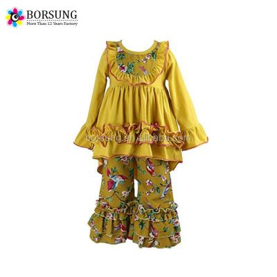 China Breathable Cotton Ruffle Dress Sets Girl's Office Pictures Children's Boutique Clothing for sale