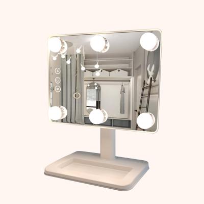 China Wholesale Custom Desk Lighted 6 Led Bulbs Hollywood Makeup Lighted Mirror With Light for sale