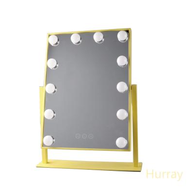 China Smart Square Lighted Hollwood DC5V Metal Fancy Leads Cosmetic Make Up Hollywood Mirror Touch Screen With Led for sale