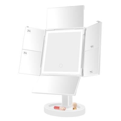 China New Lighted Smart Foldable Led Mirror Desk Led Folding Makeup Mirror for sale