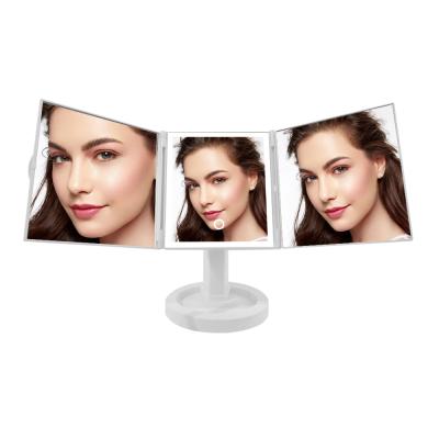 China 2021 New Triple Lighted Led Rotating Makeup Mirror Self Haircut Folding Mirror For Women for sale