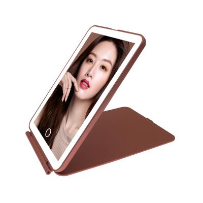 China Touch Switch Pad Style Square Touch Switch Travel Portable Vanity Mounted Gold Makeup Led Cosmetic Mirror for sale