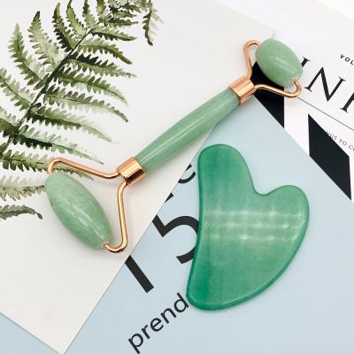 China Portable/Cool/Comfortable/Double Rollers Double Head Green Aventurine Beauty Cosmetics Jade Crystal Face Roller for sale