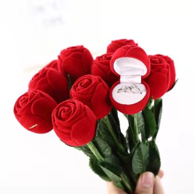 China Creative Designs Red Rose Ring Box Valentine's Day Gift Proposal Ring Box Jewelry Box for sale