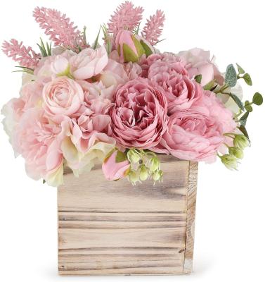 China Artificial Silk Flowers Lead Real Look In Vase Life Like Silk Flower Bouquet Set In Wood Place Planter Ideal For Wedding Party C074 for sale