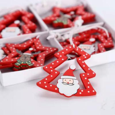 China Designs European home hanging ornaments color cartoon hanging ornaments of small trees L-12 wooden five-pointed star Christmas gift lovely for sale