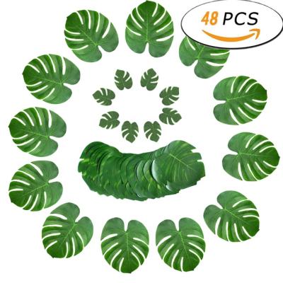 China L-48Pcs Designs Set Natural Tropical Luau Jungle Theme Party Artificial Palm Leaf Supplies Table Hawaiian Decoration for sale