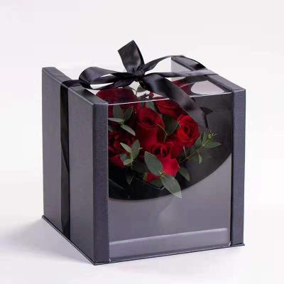 China Beautiful Real Colored Preserved Roses That Last One Year Roses In A Medium Box Square Black Gold Red Pink Roses for sale