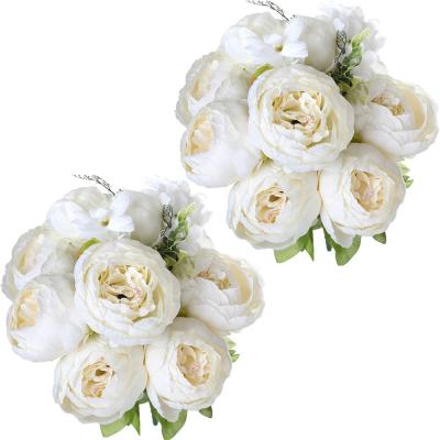 China 2pcs Artificial Peony Silk Flower Bouquet for Wedding Garden Decoration (White) C028 for sale