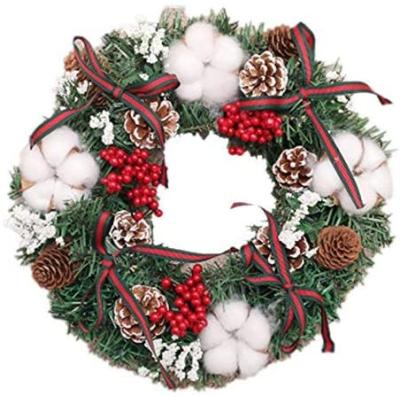 China 21cm Beautiful Colorful Artificial Flower Christmas Decoration Wreath With Pine Cotton Door Christmas Wreath Hanging PVC for sale