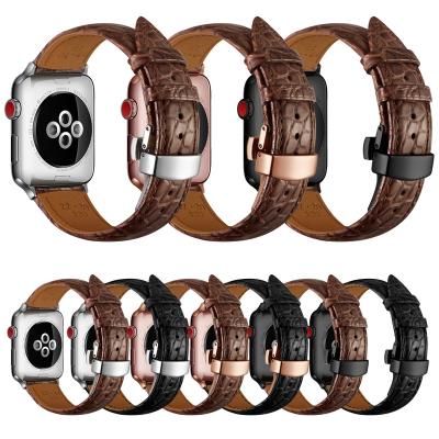 China Fashion. Sport Butterfly Buckle Men's Grain Round Crocodile Watch Band Leather Watch Band 38/40-22mm 42/44-24mm Apple for sale