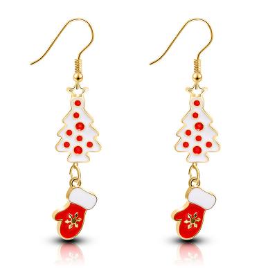 China TRENDY Alloy Christmas Tree Wreath Bangs Print Dangle Drop Earrings For Women Ear Hook 2021 Christmas Jewelry Gift New for sale