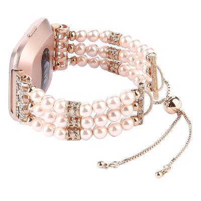 China Gems & Stones for Fitbit Versa Band Bling Bracelet Pearl Strap, Fashion Smart Watch Band Jewelry for sale