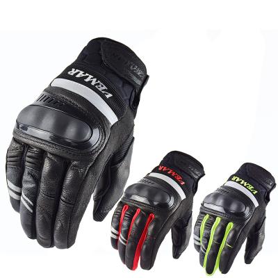 China New Full Finger Motorcycle Gloves Men Leather Trim Outdoor Racing Gloves Anti-fall Touch Function Motorcycle Riding Gloves for sale