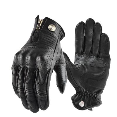 China Vintage Touch Screen Riding Biker Moto Genuine Leather Finger Glove Retro Motorcycle Motocross Men Motorcycle Gloves Anti Slip Comfortable Full Gloves for sale