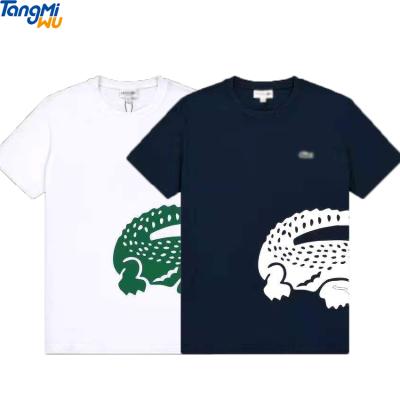 China Fashion custom high quality cotton print crocodile logo embroidery anti-pilling elastic crewneck T-shirts men for sale