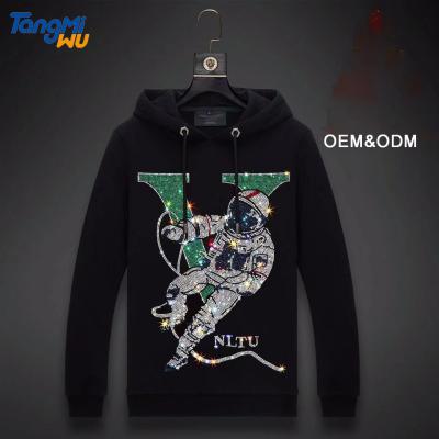 China wholesale hot Anti-wrinkle big V winter hoodies diamond pullover rhinestone hoodies for sale