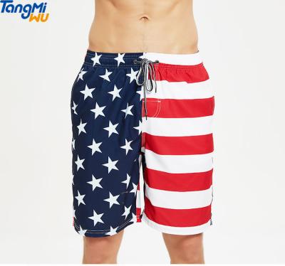 China 250G Wholesale Anti-wrinkle Design USA 100% Polyester Loose Plus Size Board Shorts Mens Swimming Trunks for sale